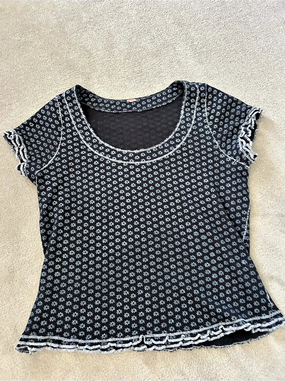 Free People Short Sleeve Top in Black & Gray